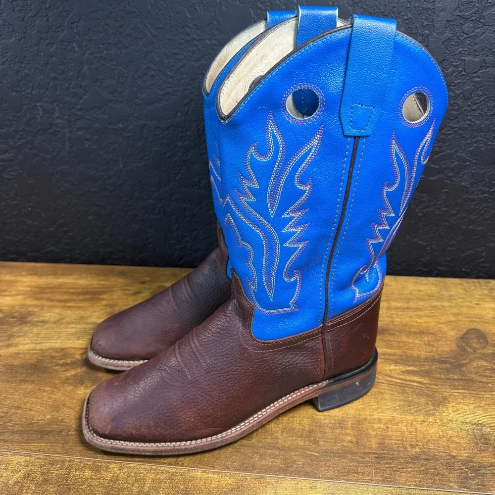Cody James BBSC1840 Blue Brown Leather Western Cowboy Boots Boys Size 6.0 D